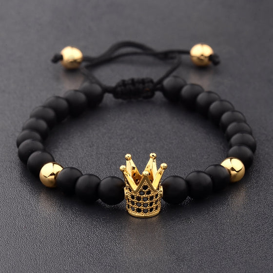6mm Natural Stone Crown Black Zircon Rope Braided Luxurious Bracelet