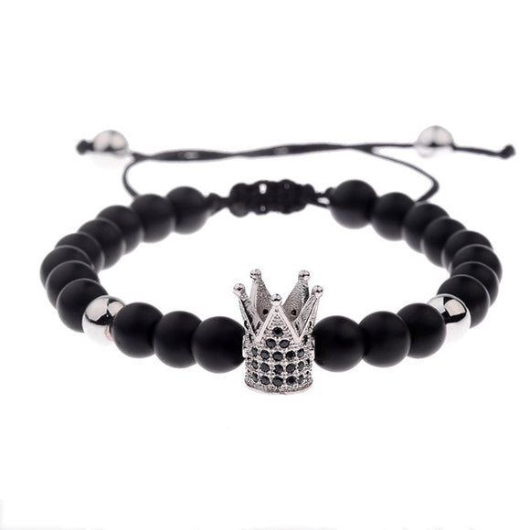6mm Natural Stone Crown Black Zircon Rope Braided Luxurious Bracelet