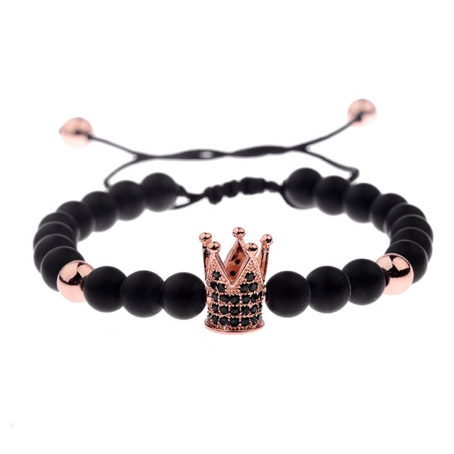 6mm Natural Stone Crown Black Zircon Rope Braided Luxurious Bracelet