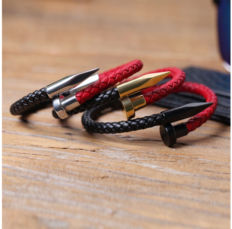 Genuine Leather Stainless Steel Charm Bracelets bangles