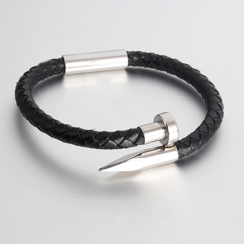 Genuine Leather Bracelet for Men Women Nail Design Stainless Steel Magnetic Clasp