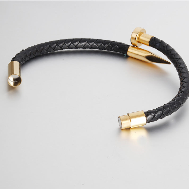 Genuine Leather Bracelet for Men Women Nail Design Stainless Steel Magnetic Clasp
