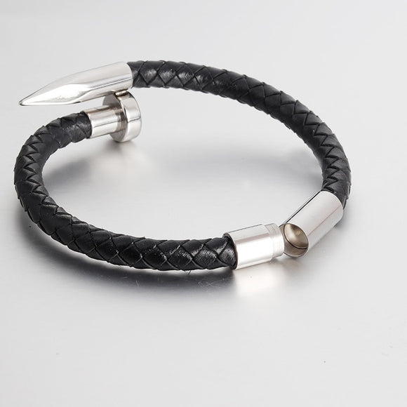 Genuine Leather Bracelet for Men Women Nail Design Stainless Steel Magnetic Clasp