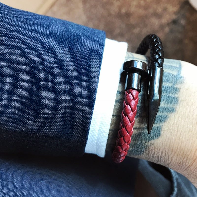 Genuine Leather Stainless Steel Charm Bracelets bangles