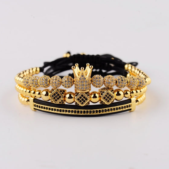 3pcs/set Luxury CZ ball Crown Charm Copper Bead Macrame Bracelets
