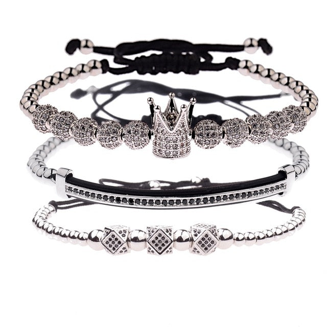 3pcs/set Luxury CZ ball Crown Charm Copper Bead Macrame Bracelets