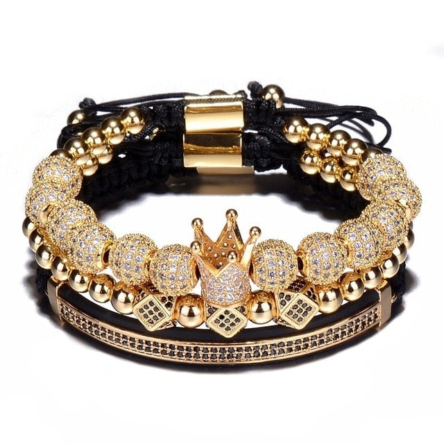 3pcs/Set Bracelet Hip Hop Gold  Men Jewelry Cubic Micro Pave