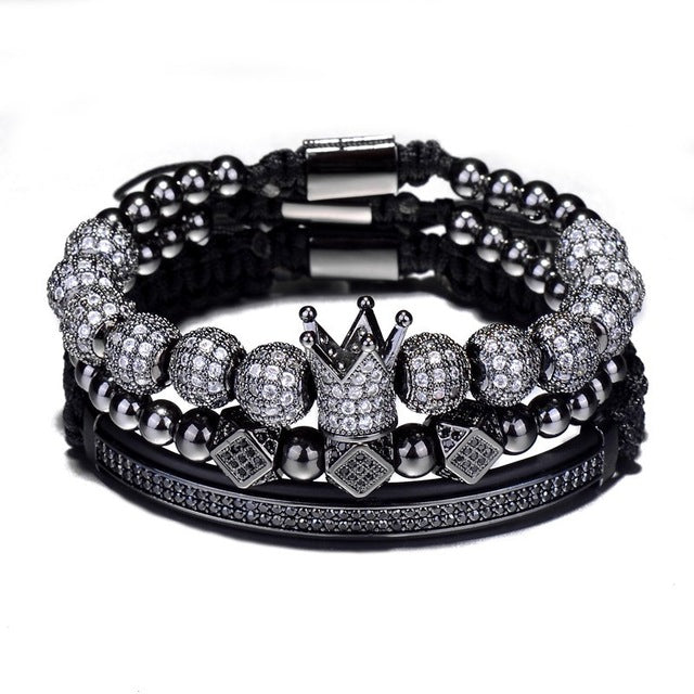 3pcs/Set Bracelet Hip Hop Gold  Men Jewelry Cubic Micro Pave
