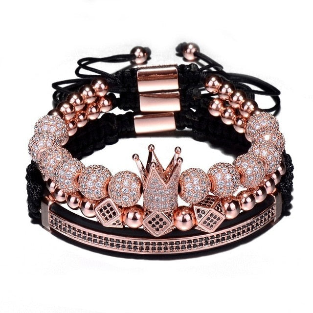 3pcs/Set Bracelet Hip Hop Gold  Men Jewelry Cubic Micro Pave
