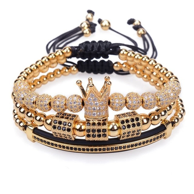3pcs/Set Bracelet Hip Hop Gold  Men Jewelry Cubic Micro Pave