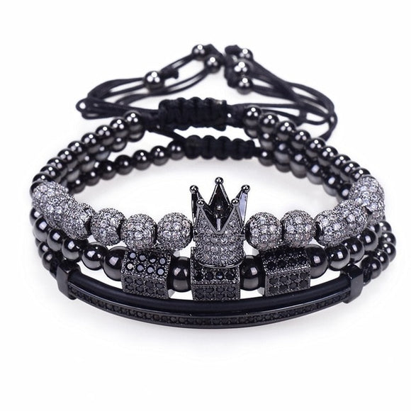 3pcs/Set Bracelet Hip Hop Gold  Men Jewelry Cubic Micro Pave