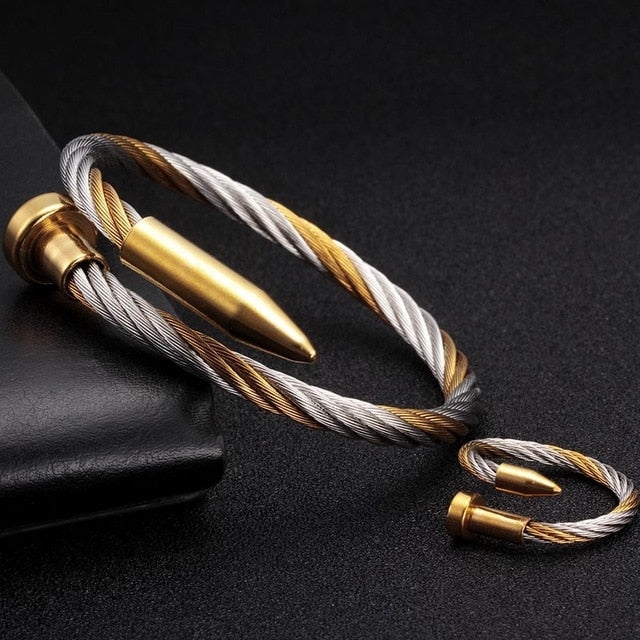 Stainless Steel Braided Open Cuff Bullet Bracelets