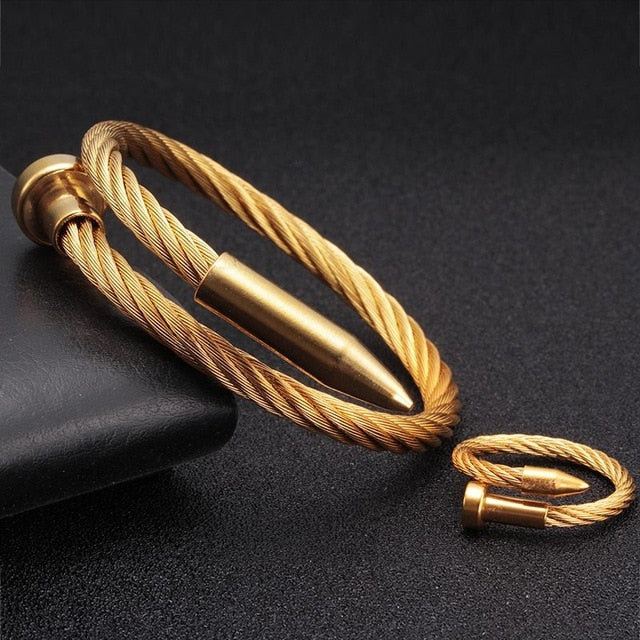 Stainless Steel Braided Open Cuff Bullet Bracelets