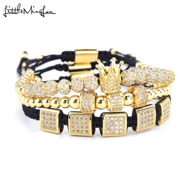 3pcs/set Luxury CZ Square ball Charms copper beads