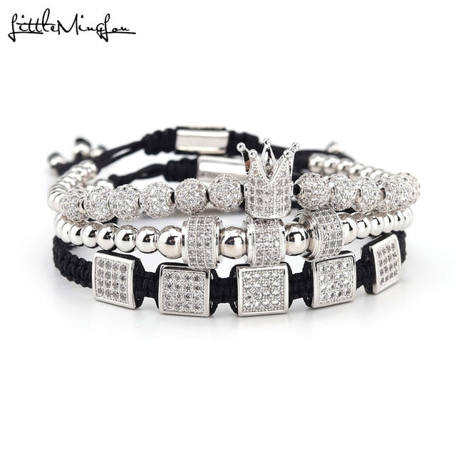 3pcs/set Luxury CZ Square ball Charms copper beads