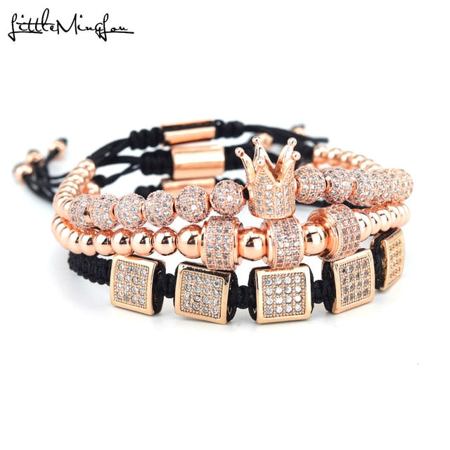 3pcs/set Luxury CZ Square ball Charms copper beads