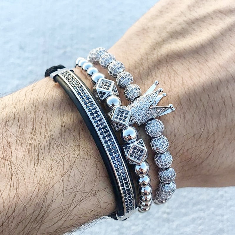 Crown Bracelet Men Charms Luxury Gold Macrame Beads