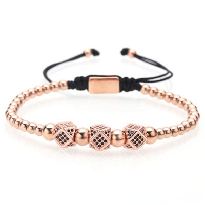 Crown Bracelet Men Charms Luxury Gold Macrame Beads