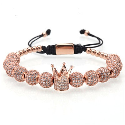 Crown Bracelet Men Charms Luxury Gold Macrame Beads