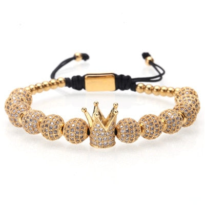 Crown Bracelet Men Charms Luxury Gold Macrame Beads