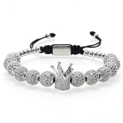 Crown Bracelet Men Charms Luxury Gold Macrame Beads