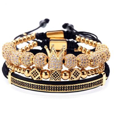 Crown Bracelet Men Charms Luxury Gold Macrame Beads