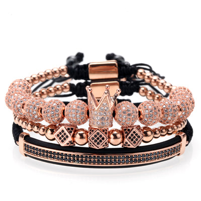 Crown Bracelet Men Charms Luxury Gold Macrame Beads