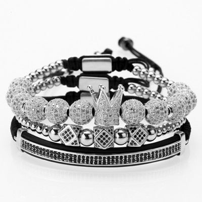 Crown Bracelet Men Charms Luxury Gold Macrame Beads
