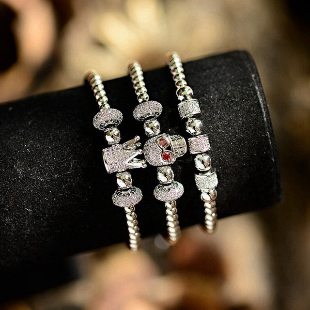 3pcs/set Luxury CZ ball Crown Charm Copper Bead Macrame Bracelets