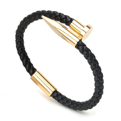 6mm Weave Genuine leather Nail Charm mens bracelet