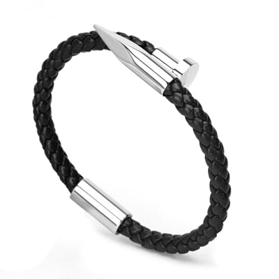 6mm Weave Genuine leather Nail Charm mens bracelet