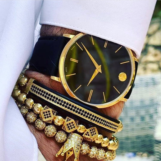 Crown Bracelet Men Charms Luxury Gold Macrame Beads