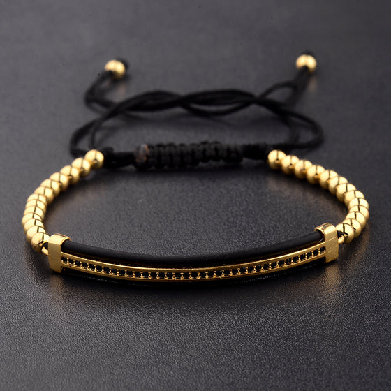 Black Zircon Long Tubes&4MM Copper Beads Macrame Bracelets