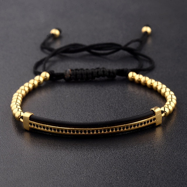 Black Zircon Long Tubes&4MM Copper Beads Macrame Bracelets