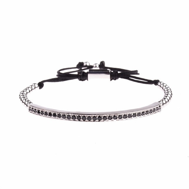 Black Zircon Long Tubes&4MM Copper Beads Macrame Bracelets