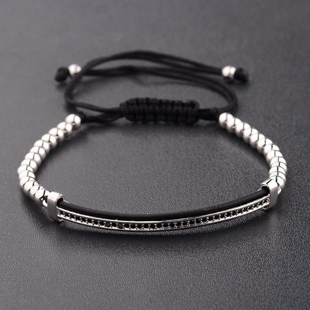 Black Zircon Long Tubes&4MM Copper Beads Macrame Bracelets