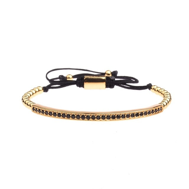 Black Zircon Long Tubes&4MM Copper Beads Macrame Bracelets