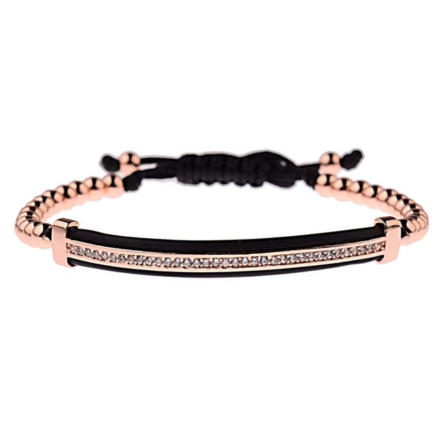 Black Zircon Long Tubes&4MM Copper Beads Macrame Bracelets