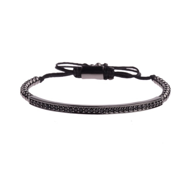 Black Zircon Long Tubes&4MM Copper Beads Macrame Bracelets