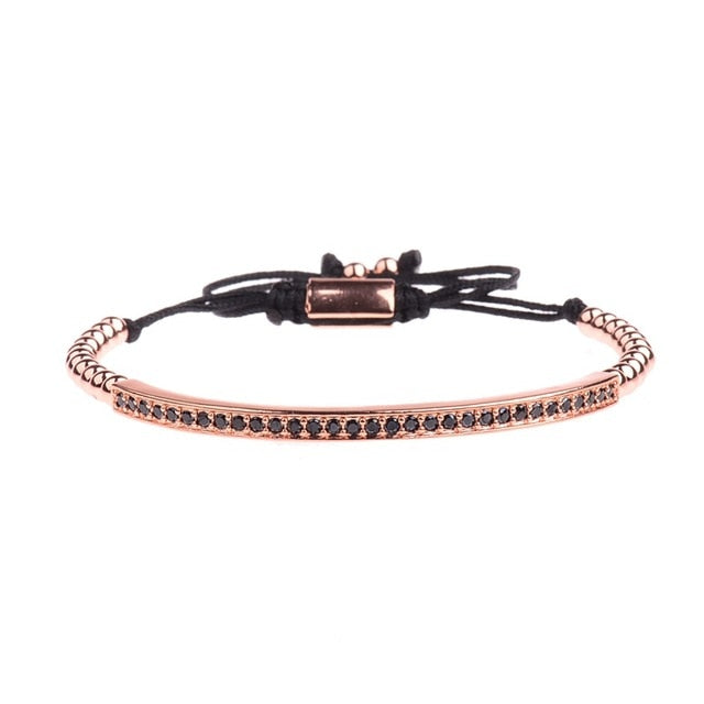 Black Zircon Long Tubes&4MM Copper Beads Macrame Bracelets