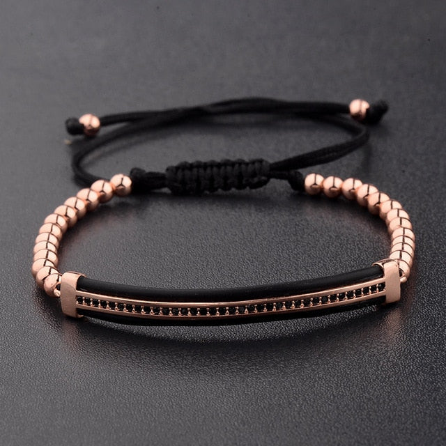Black Zircon Long Tubes&4MM Copper Beads Macrame Bracelets