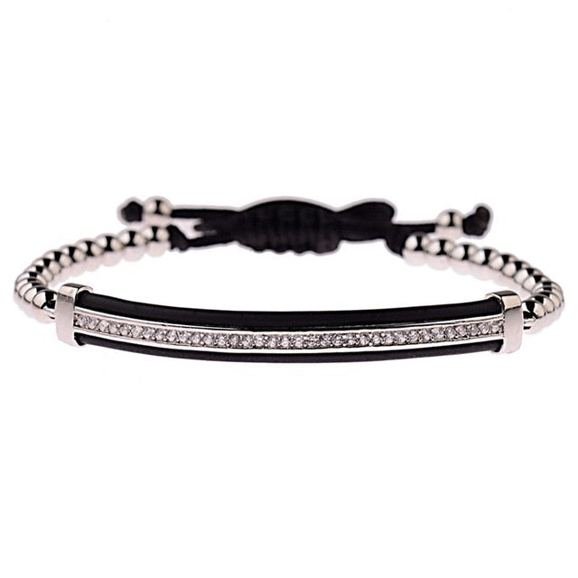 Black Zircon Long Tubes&4MM Copper Beads Macrame Bracelets