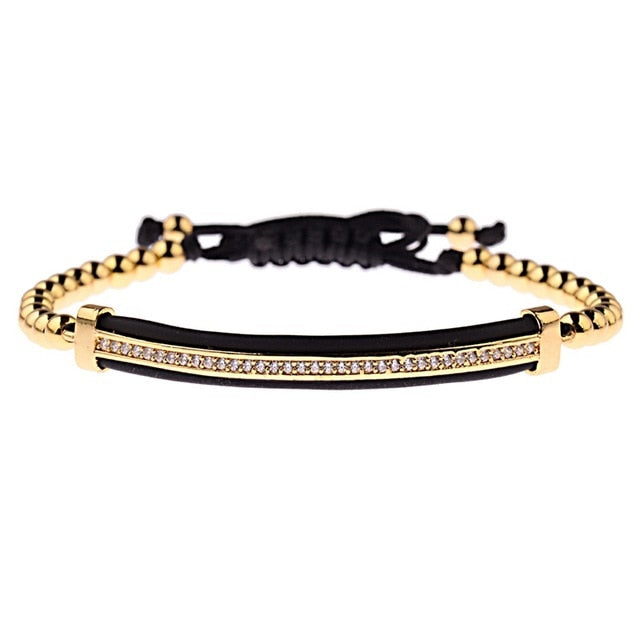 Black Zircon Long Tubes&4MM Copper Beads Macrame Bracelets