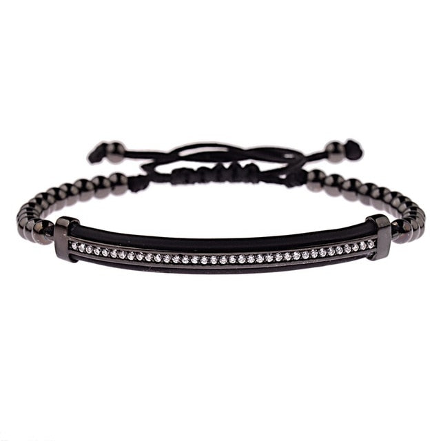 Black Zircon Long Tubes&4MM Copper Beads Macrame Bracelets
