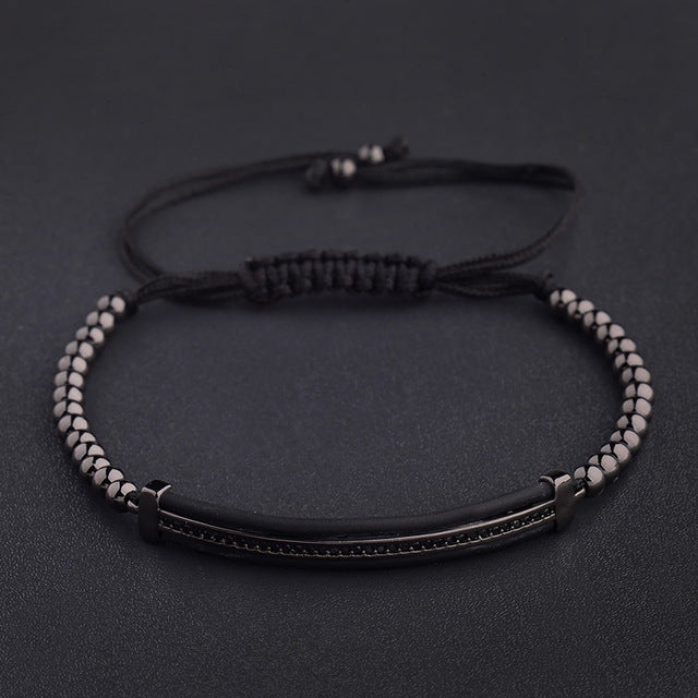 Black Zircon Long Tubes&4MM Copper Beads Macrame Bracelets