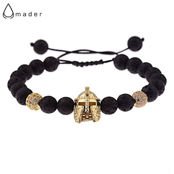High Quality Copper Helmet&Ball Natural Black Lava Stone Beads Bracelets