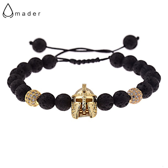 High Quality Copper Helmet&Ball Natural Black Lava Stone Beads Bracelets