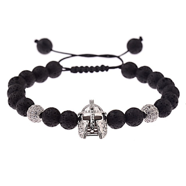 High Quality Copper Helmet&Ball Natural Black Lava Stone Beads Bracelets