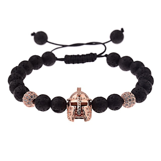 High Quality Copper Helmet&Ball Natural Black Lava Stone Beads Bracelets