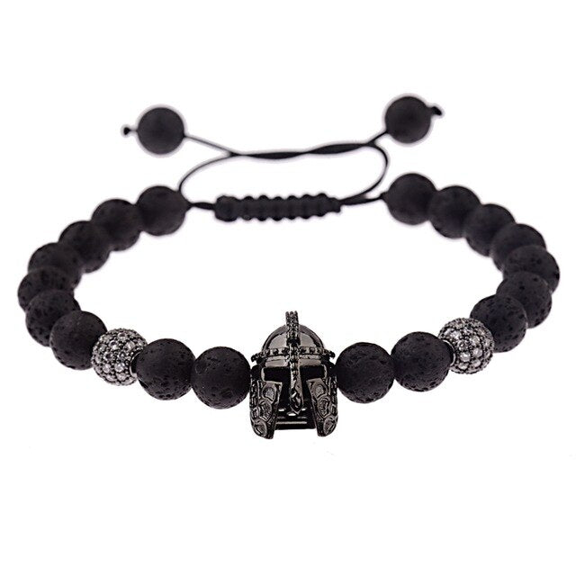 High Quality Copper Helmet&Ball Natural Black Lava Stone Beads Bracelets